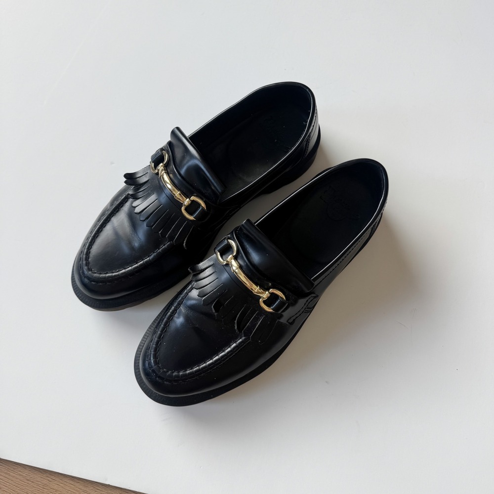 Dr. Martens Adrian Snaffle Loafers Black Leather Gold Horsebit Kiltie Mens 10